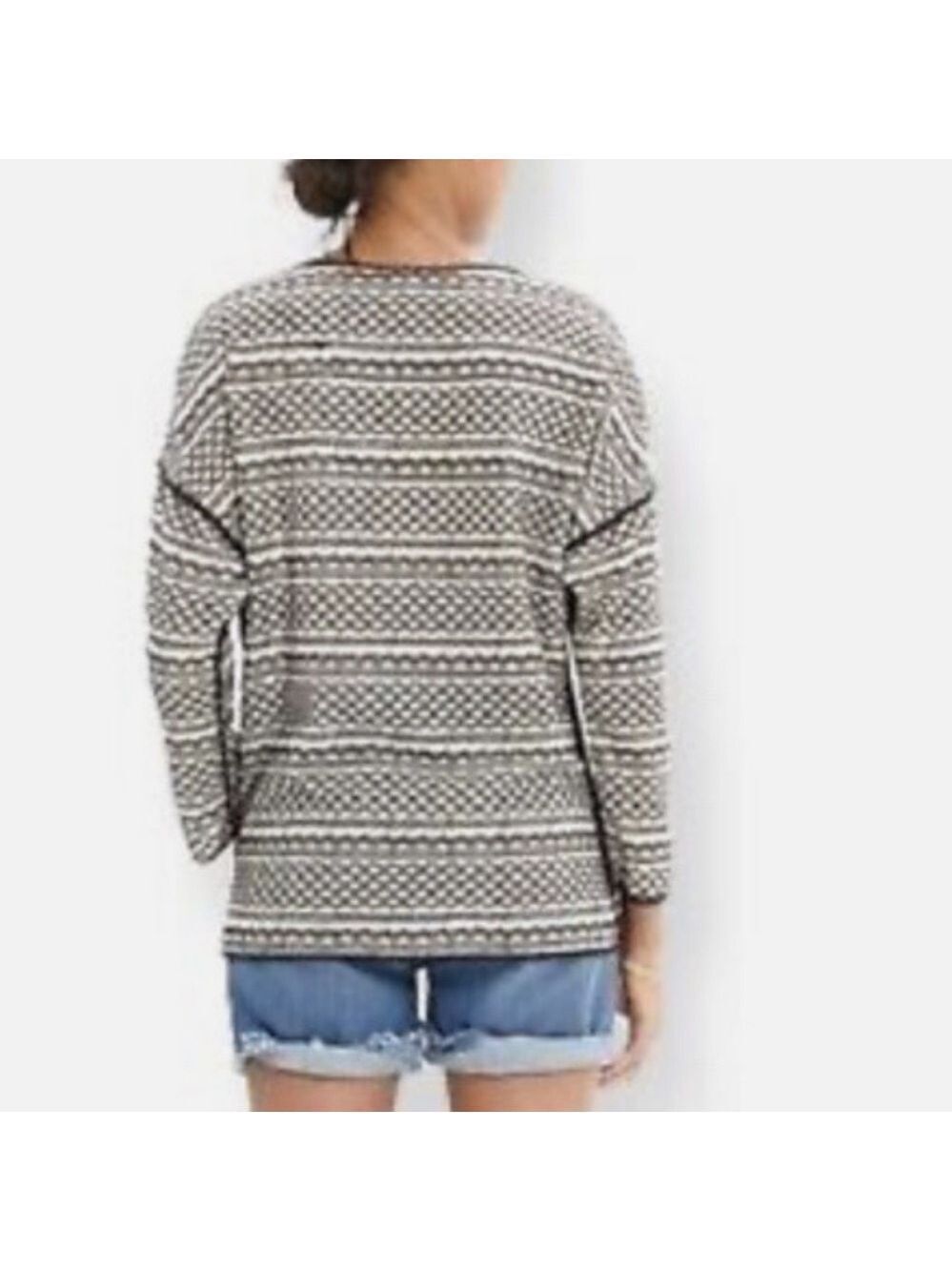 Madewell Tidal Wave Pullover Sweater Embroidered Jacquard Black Cream Top Medium - Picture 3 of 14